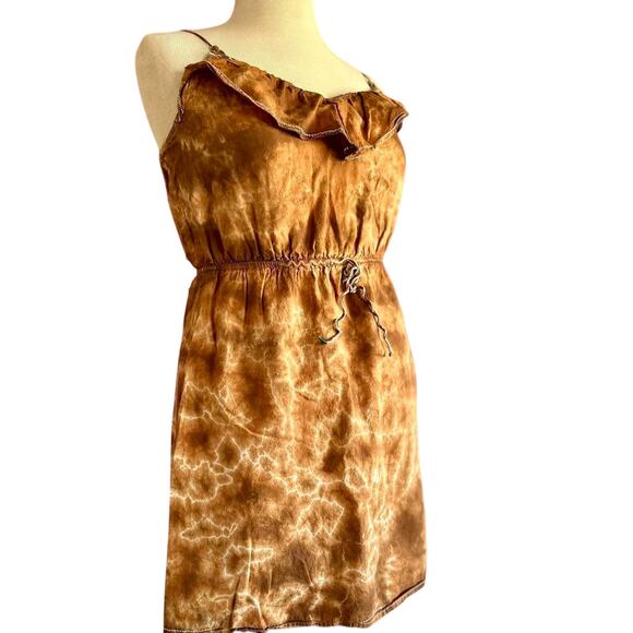 Womens Dress Size 6 Brown Tie Dye Ruffle Hippie Boho Festival Beachy Vacation - Picture 1 of 8